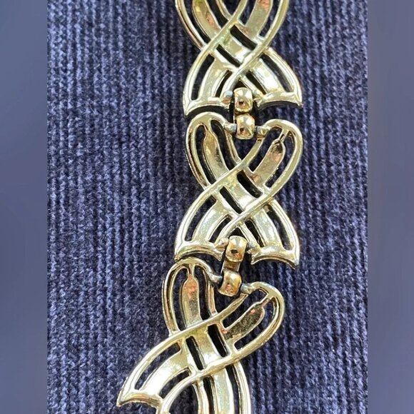 Mid-Century X Link Gold Tone Vintage Braided Bracelet 7in - Picture 9 of 14